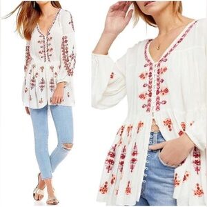 Free People Arianna Embroidered Tunic Dress in Ivory